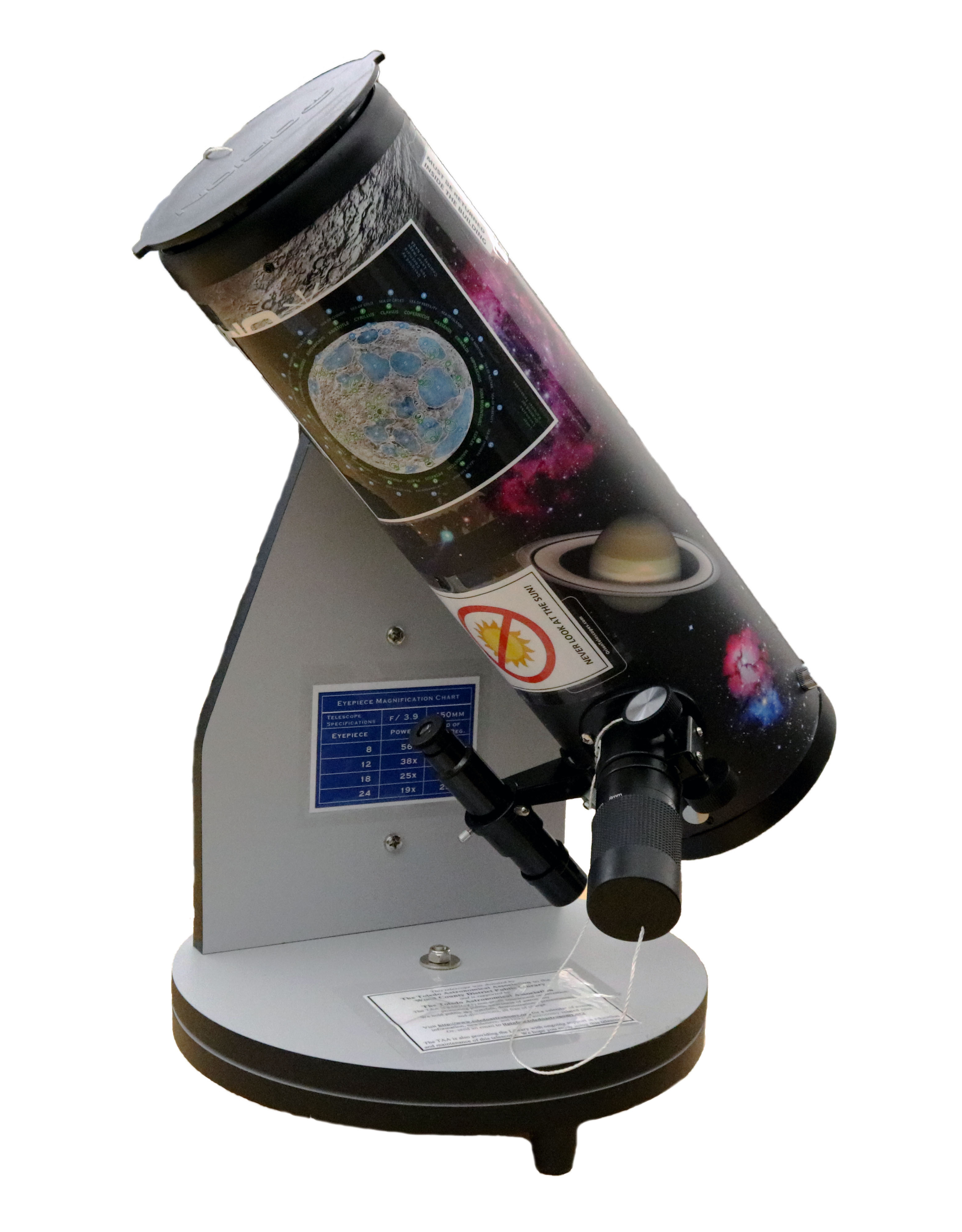 A telescope with a variety of galaxies on it.